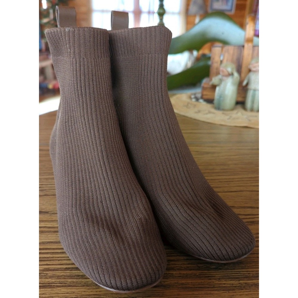 Everlane The Glove Boot‎ Size US 5.5 Brown Ribbed Stretch ReKnit Block Heel
